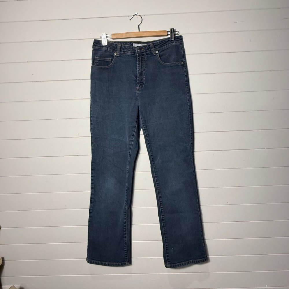 Chicos Platinum Straight Leg Womens 1 Indigo Blue Denim Embroidered Pocket Jeans
